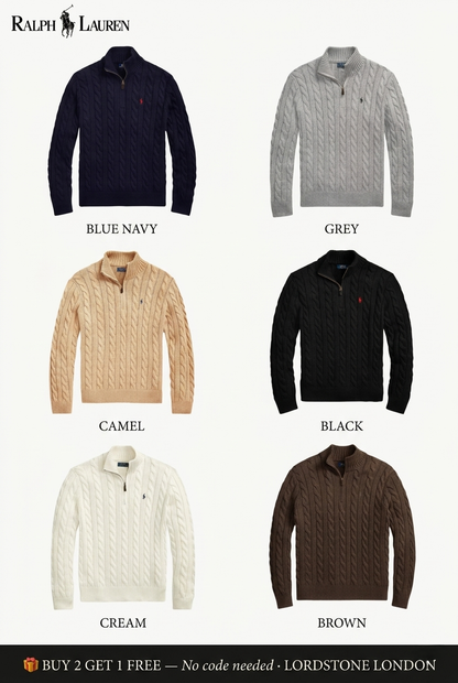 RL Cable-Knit Zip Sweater — Buy 2 Get 1 — Buy 2 Get 1 Free