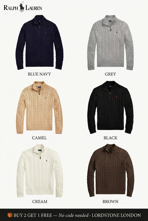 RL Cable-Knit Zip Sweater — Buy 2 Get 1 — Buy 2 Get 1 Free