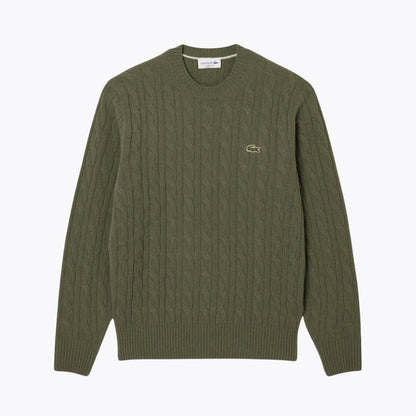 Lacoste Cable Knit Carded Wool Crew Neck Sweater