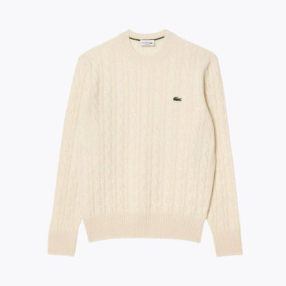 Lacoste Cable Knit Carded Wool Crew Neck Sweater
