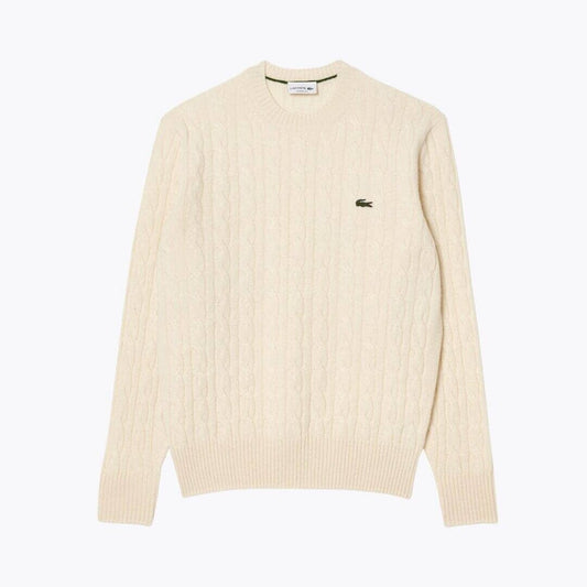 Lacoste Cable Knit Carded Wool Crew Neck Sweater