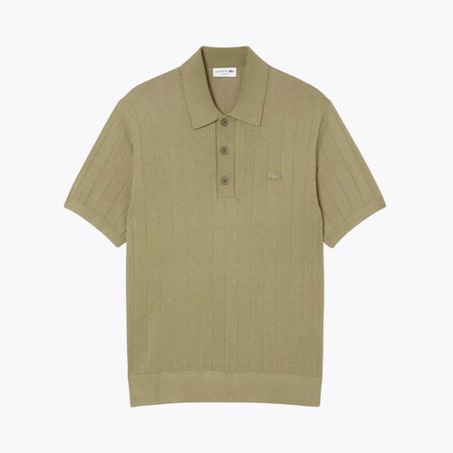 Lacoste Fluid Ribbed Knit Polo Collar Sweater
