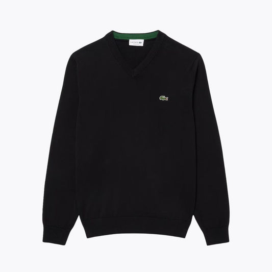 Lacoste Monochrome Cotton V-Neck Sweater