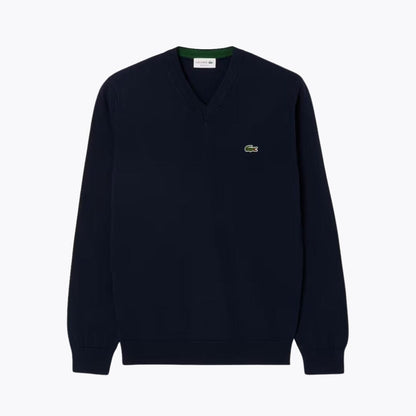 Lacoste Monochrome Cotton V-Neck Sweater