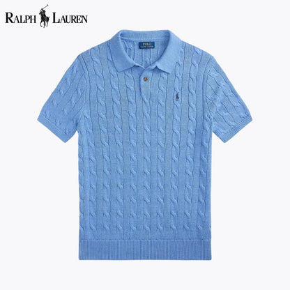 Ralph Lauren Cable-Knit Cotton Polo-Collar Sweater