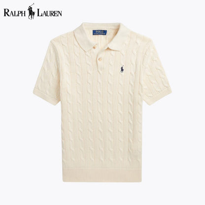 Ralph Lauren Cable-Knit Cotton Polo-Collar Sweater