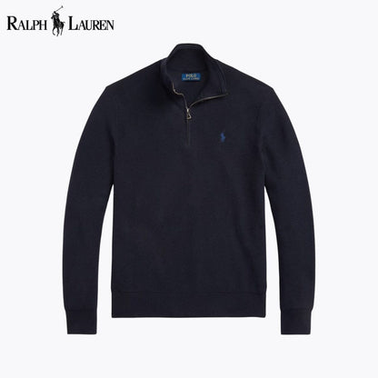 Ralph Lauren Mesh-Knit Cotton Quarter-Zip Sweater