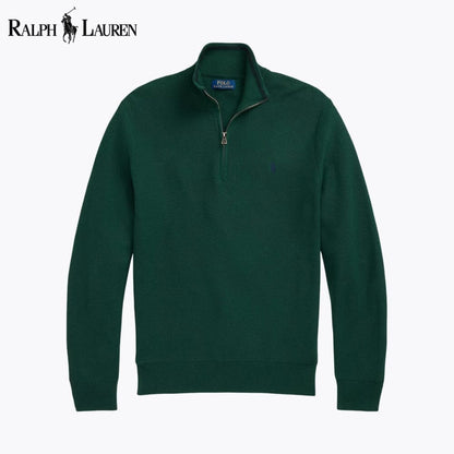 Ralph Lauren Mesh-Knit Cotton Quarter-Zip Sweater