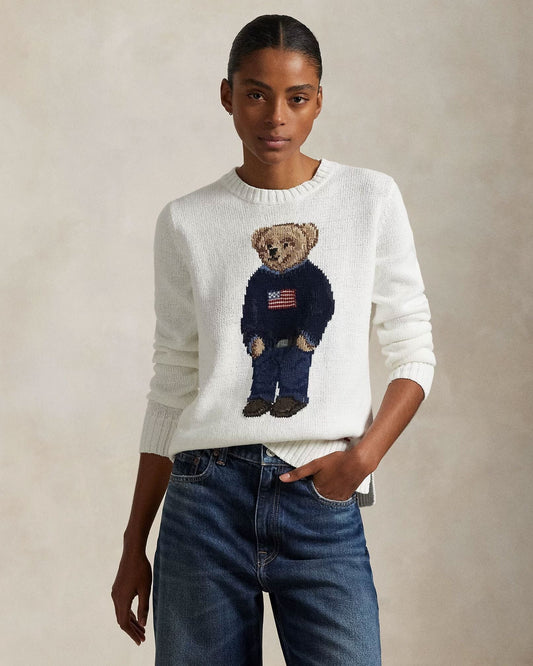 Ralph Lauren Polo Bear Crew Neck Sweater In Linen-Cotton Blend