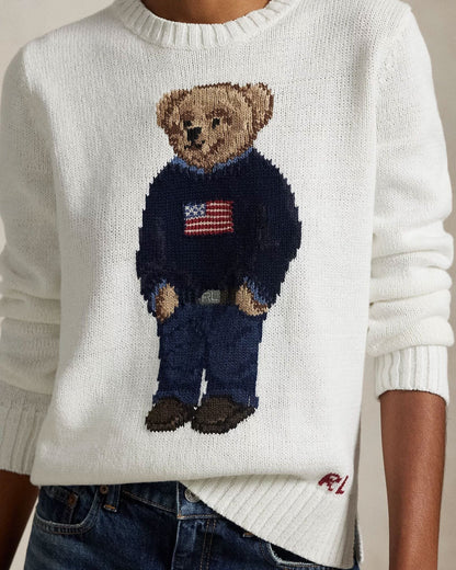 Ralph Lauren Polo Bear Crew Neck Sweater In Linen-Cotton Blend