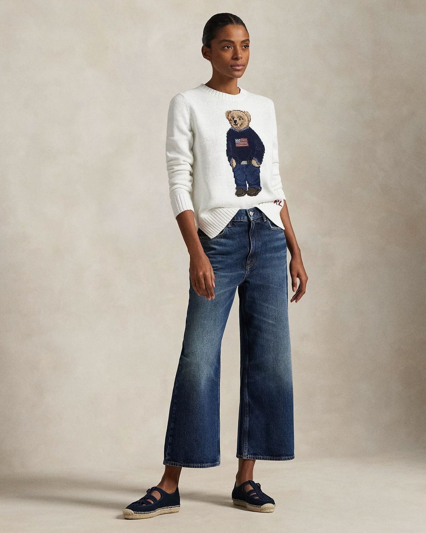 Ralph Lauren Polo Bear Crew Neck Sweater In Linen-Cotton Blend